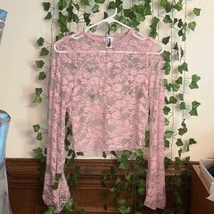 Rule21 sheer pink floral cropped long sleeve